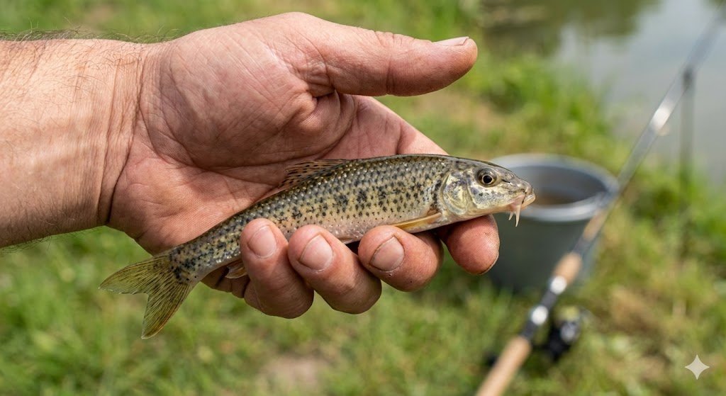 Rankoje laikomas nedidelis gružlys (kilbukas) prie tvenkinio kranto.